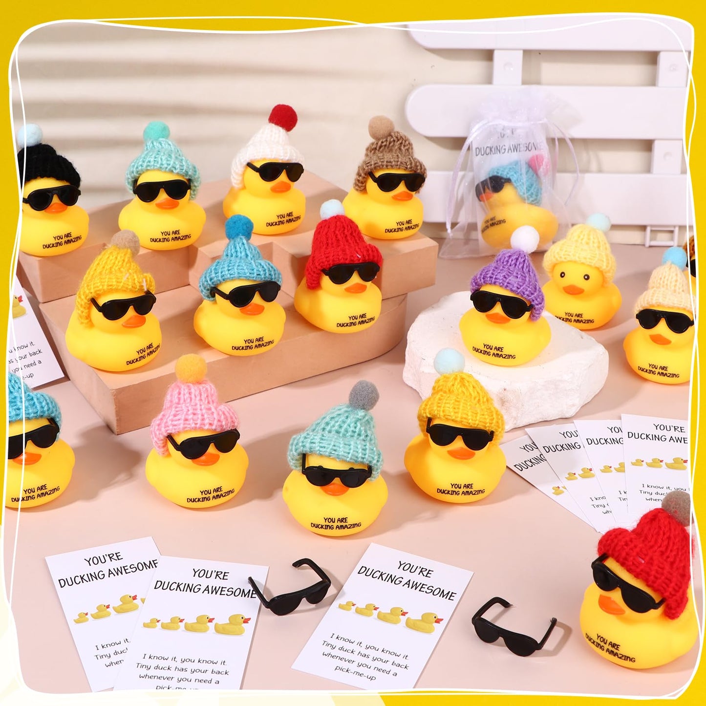 20Sets Employee Appreciation Gifts You're Ducking Awesome Pun Cards Mini Rubber Ducks with Glasses and Hats for Coworker