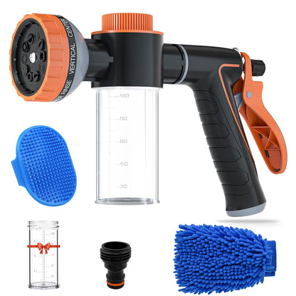 Upgrade Dog Washing Hose Attachment 10 Sprayer Pattern Outdoor, Garden Hose Nozzle with Soap Dispenser for Car Washing, Dog Shower Attachment with Brush for Pet Bathing, Pet Shampoo Hose Foam Sprayer