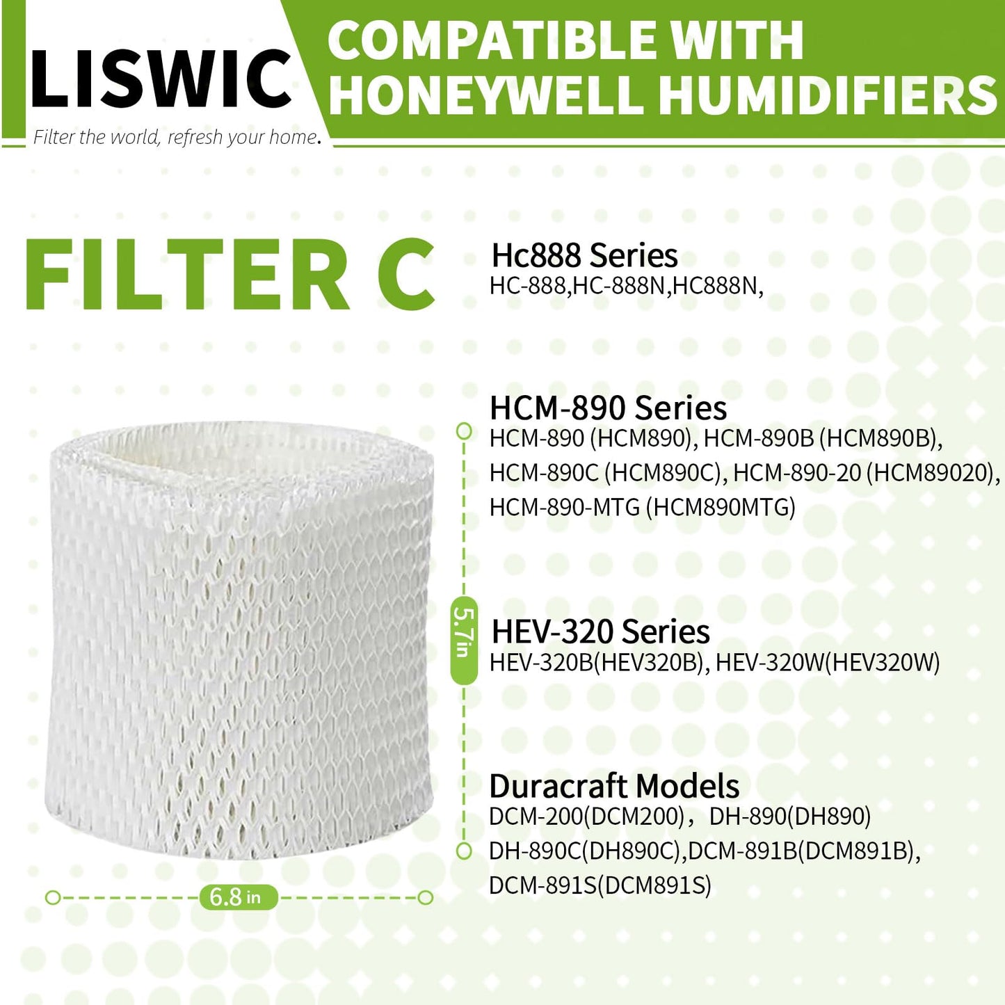 2 Pack Humidifier Wicking Filters Compatible with Honeywell HC-888, HC-888N, Filter C