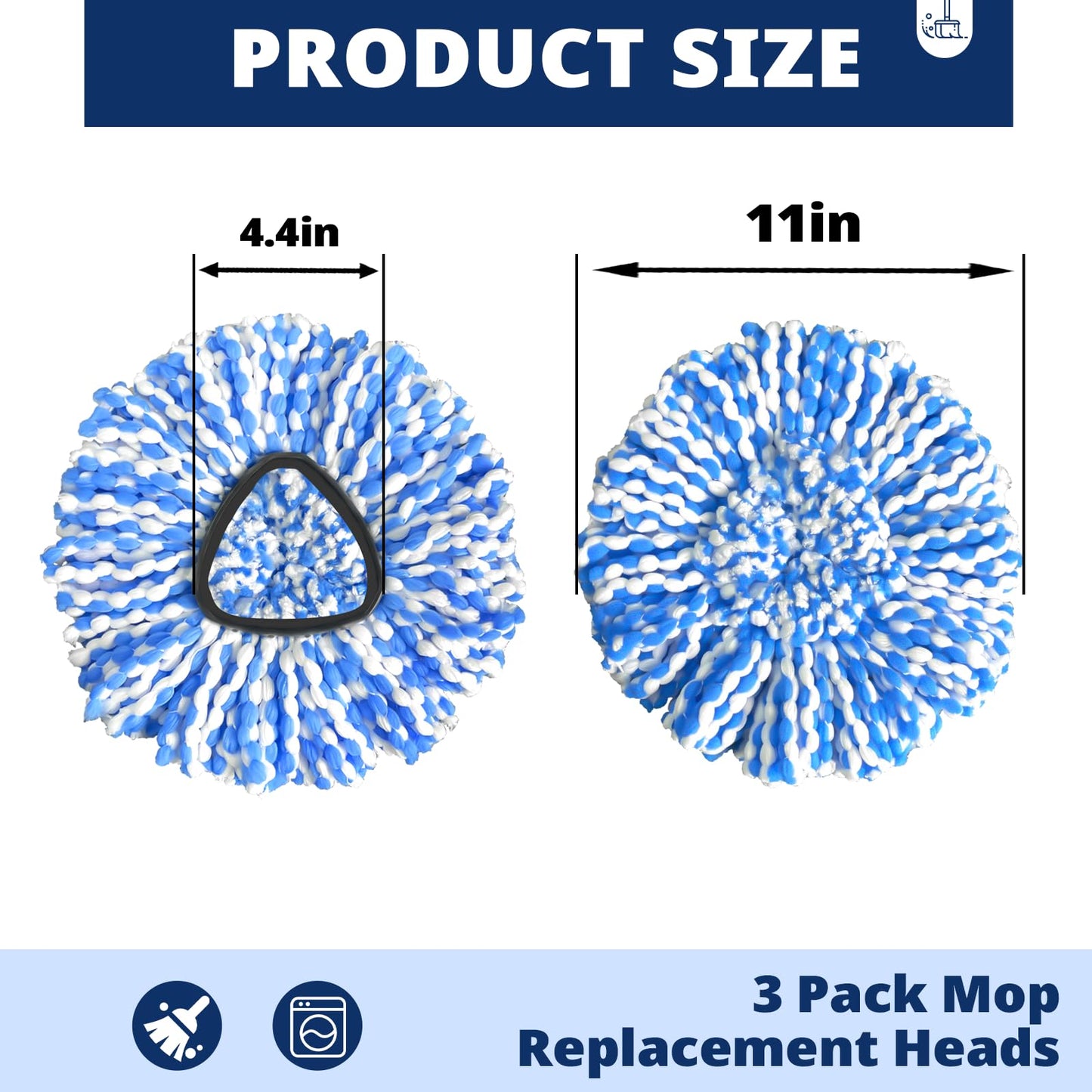 Spin Mop Head Refill, 6Pcs Rotating Triangle Mop Head, Microfiber, Machine Washable