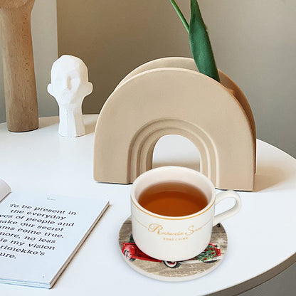 6 Pcs Red Truck Christmas Coasters with Holder Best Absorbent Ceramic Coasters Set Round Vintage Drink Christmas Coasters Gift Xmas Holiday Coffee Cup Coasters Cool Cup Coaster Table Coasters