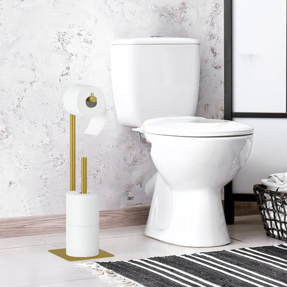 Toilet Paper Holder Stand Flash Gold Free Standing TP Holder, Metal Toilet Paper Roll Holder with Reserve Bathroom Tissue Storage Holder, Beige Gold