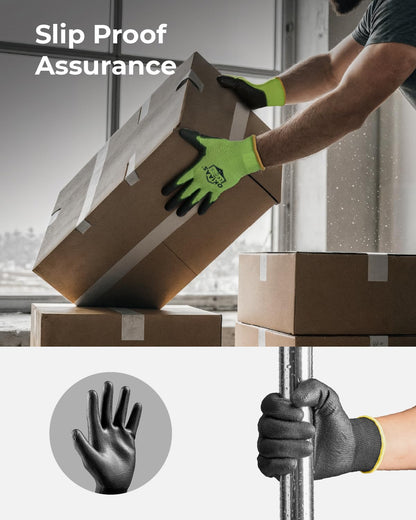 OKIAAS Work Gloves for Men，Ultra Thin and Lightweight Working Gloves with Grip, 12 Pairs Bulk Pack Construction Gloves with Polyurethane Coating, Safety Gloves for Light Duty Work (Red, X-Large)