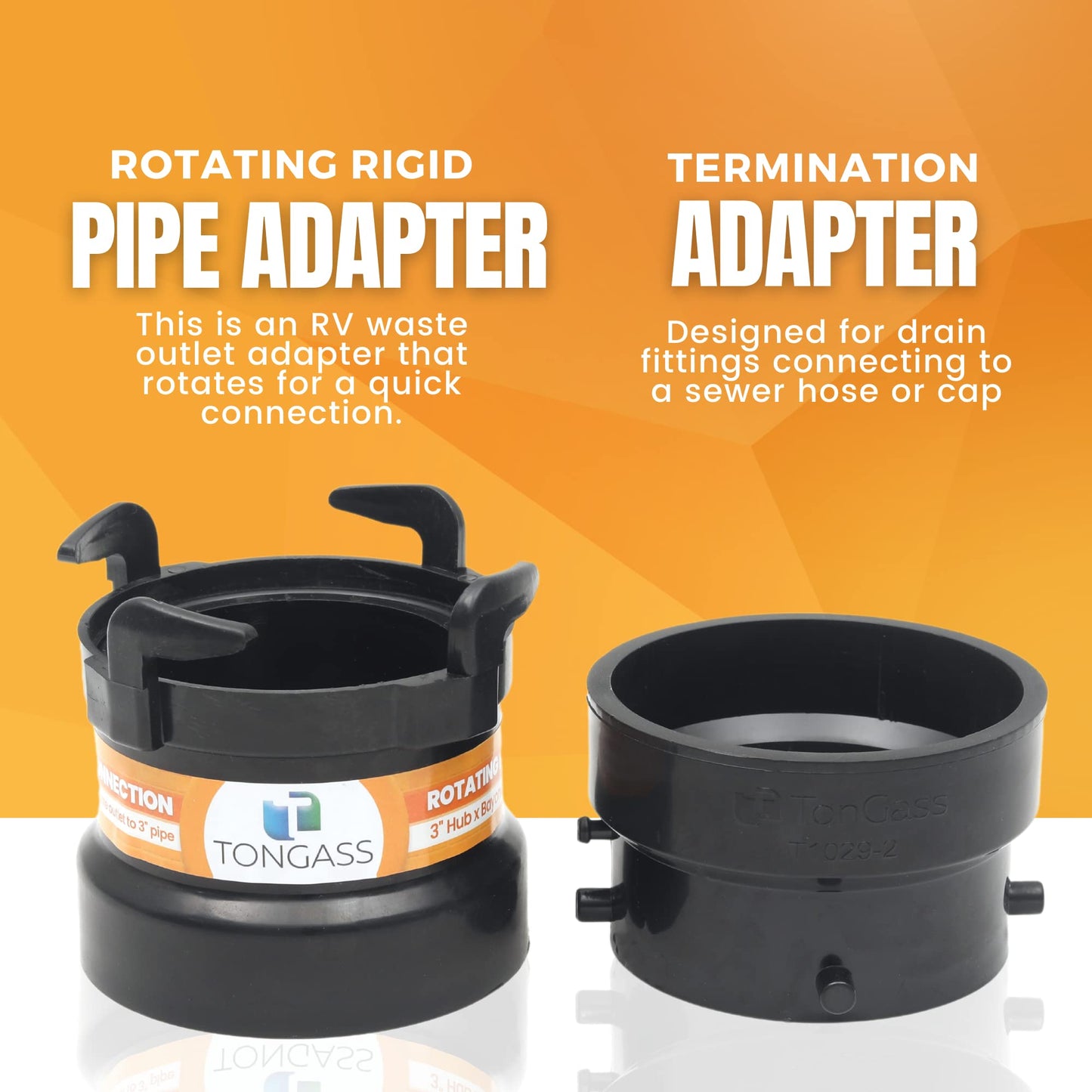 2 x (Combo Pack) RV Sewer Hose Fitting Adapter to PVC, RV Sewer Connection & RV Sewer Termination Adapter - 3" Hub x Bayonet Hooks (2)