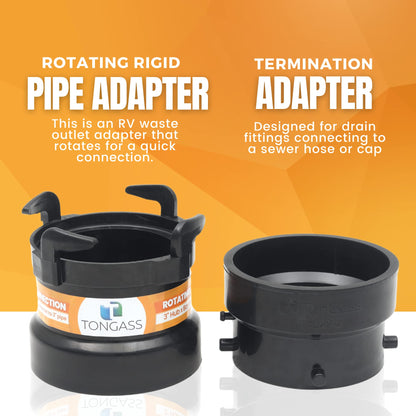 2 x (Combo Pack) RV Sewer Hose Fitting Adapter to PVC, RV Sewer Connection & RV Sewer Termination Adapter - 3" Hub x Bayonet Hooks (2)