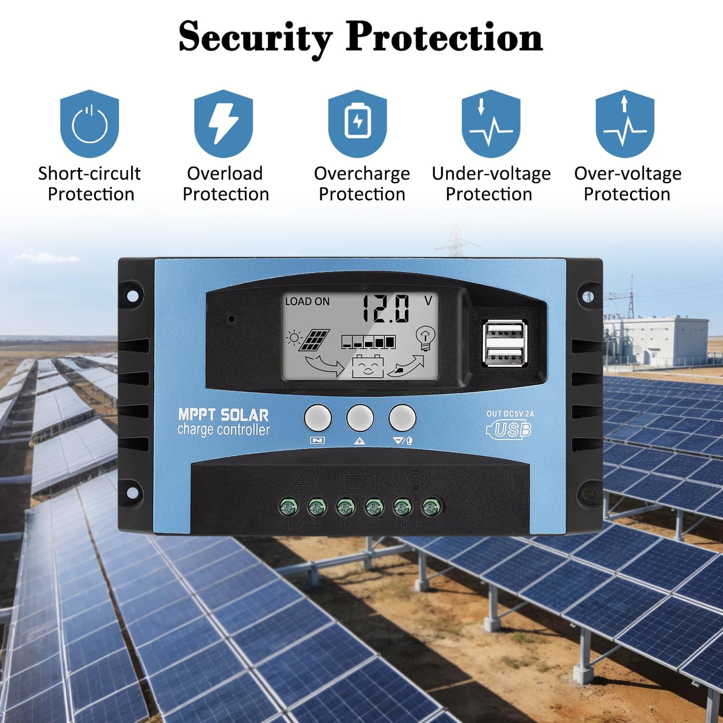 30A MPPT Solar Panel Charging Controller, 12V/24V Auto Solar Battery Charger Controller with LCD Display, Dual USB Port and Timer Setting ON/Off Hours