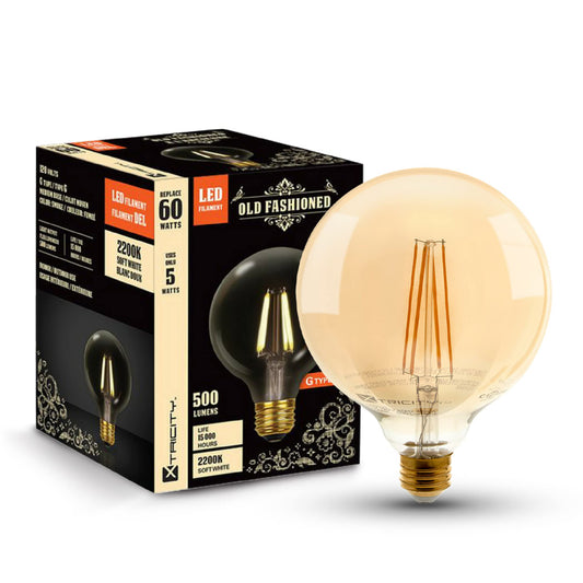 Xtricity Dimmable LED Filament G40 Vintage LED light bulb, Edison Style,5W (60 Watt Equivalent), E26 Medium Base, 2200k round led light bulbs, 500 Lumens, Ideal for String Lights and Vintage Lighting