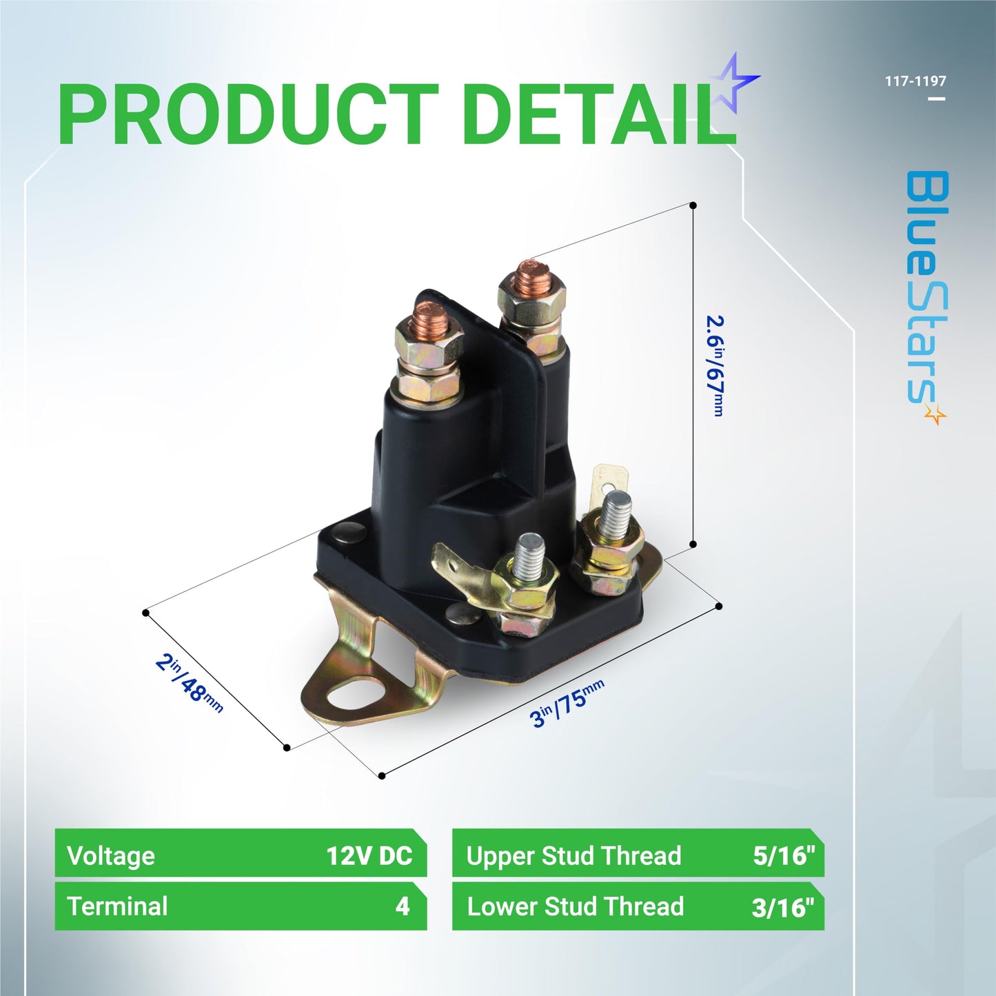 BlueStars 12V 4-Terminal 117-1197 Starter Solenoid - Compatible with Exmark Toro Timecutter SS5000 Z4200 SS4225 SS4235 Zero Turn Lawn Mower 784-1221-210 104-3189 E513075 1-513075 212655 28-4210