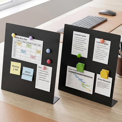 Acidea 2 Pack Magnet Board, 12.6 x 11 Inch Black Magnetic Bulletin Board with Easel Stand, Metal Magnetic Boards for Tabletop, Memo Photo Display Stand for Office, Kitchen, School, Home Decor