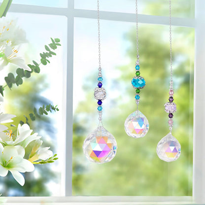 Anxingo Crystal Suncatcher with Chain, Clear Crystal Sun Catcher Hanging Prisms Ball, for Garden Home Wedding Christmas Decor Indoor Window Chandelier (6 Pack)