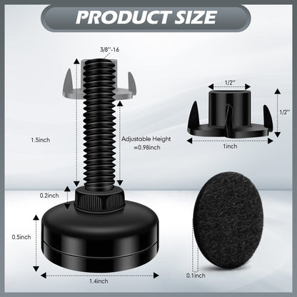 10 Set Adjustable Furniture Leveling Feet, Adjustable Leg Levelers for Cabinets Sofa Tables Chairs Raiser, Heavy Duty Height Adjuster Furniture Leveler Foot with T- Nut Kit 3/8”-16 Thread, Black
