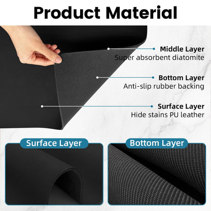 PoYang 24"x16" Coffee Mat Large, Coffee Bar Accessories for Countertop, Absorbent Dish Drying Mat, Anti-Slip and Hide Stain Pad for Espresso Machine, Espresso Maker and Kitchen Counter, Black