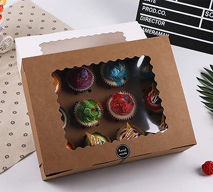 Jucoan 20 Pack Cupcake Boxes, 12 Counts Dozen Cupcake Containers with Window and Insert, Brown Bakery Pastry Treat Boxes for Muffins, Cookies, Donuts, Take Out Containers for Party