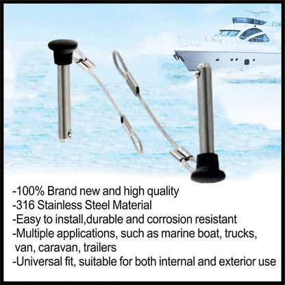Diameter 3/16" Stainless Steel Black Nylon Head Pull Pin With Lanyard - Marine Bimini Top Pins for Swivel Ball Deck Hinge Quick Release (6)