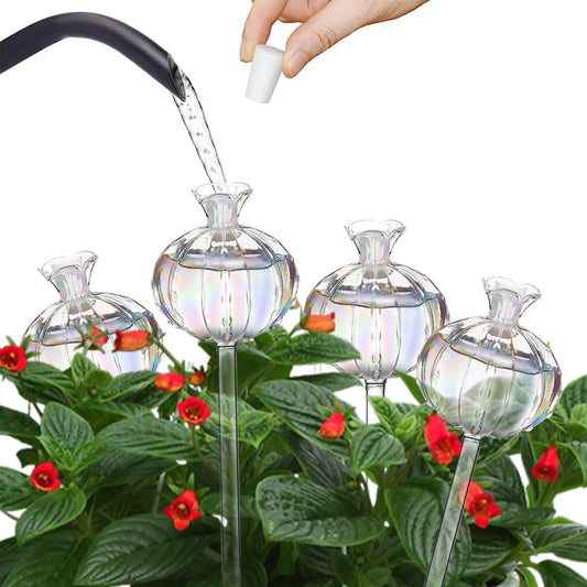 Solaroxy 4 PCS Self Plant Watering Globes Insert, Clear Glass Watering Bulbs with Removable Sealing Plug, Plant Waterer for Indoor & Outdoor Plants Flowers (5 oz)