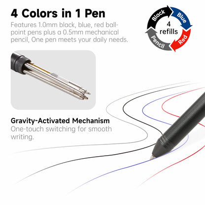 Shuttle Art 4 in 1 Multicolor Pen, 2 Pack Retractable Ballpoint Pens with 1.0mm Black Blue Red Ink and 0.5mm Mechanical Pencil, Multifunction Pens Gift Set for Writing Note Taking School Office Home