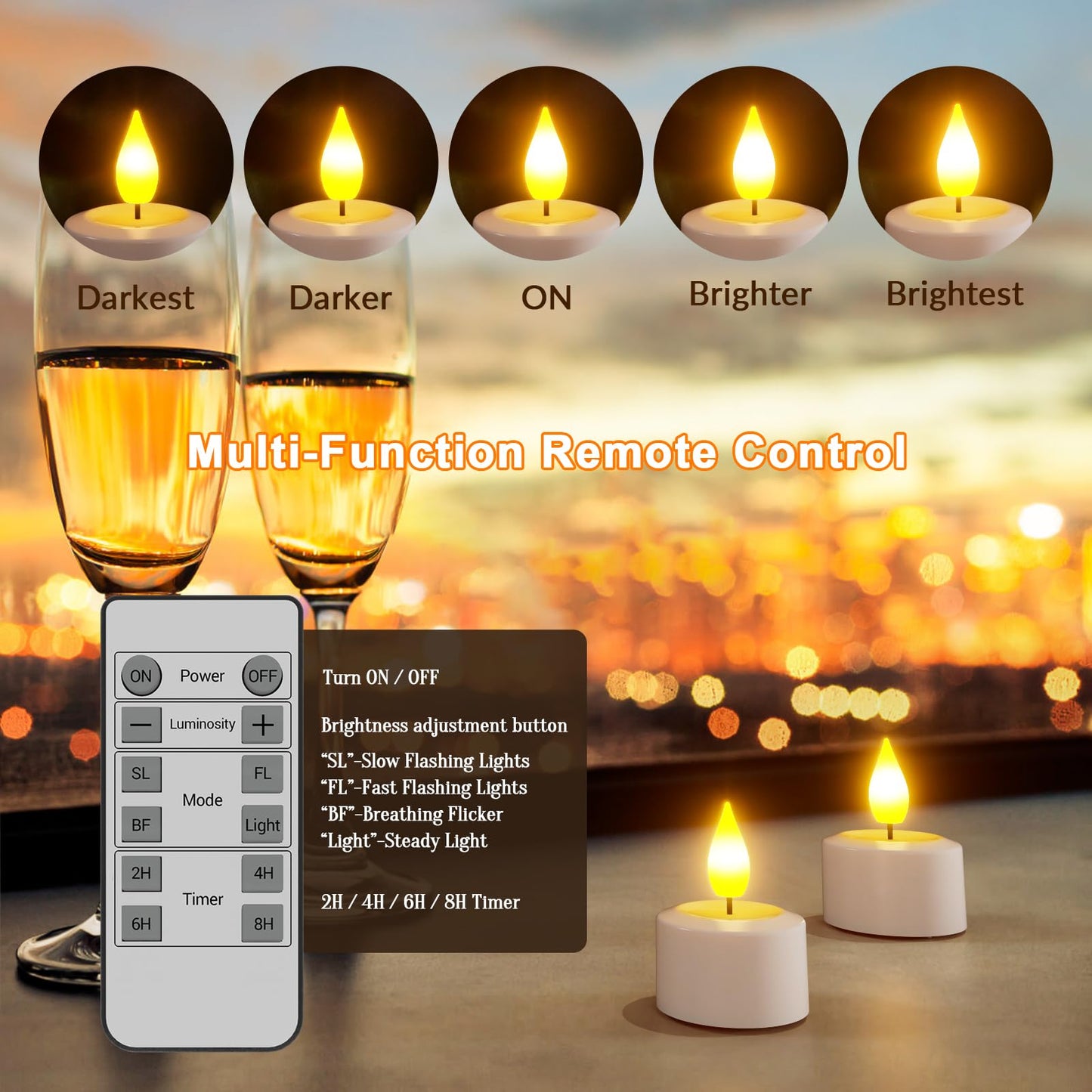 SoulBay Rechargeable Tea Lights with Remote, 6pcs LED Electric Flameless Flickering Candles with Timer & USB Cable for Home Lantern Table Party Bedroom Holiday Decorations, No Battery Needed
