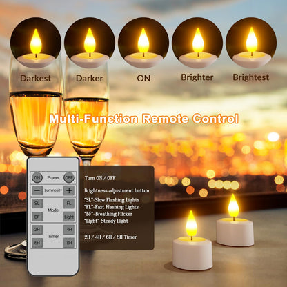 SoulBay Rechargeable Tea Lights with Remote, 6pcs LED Electric Flameless Flickering Candles with Timer & USB Cable for Home Lantern Table Party Bedroom Holiday Decorations, No Battery Needed