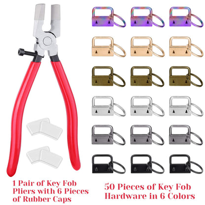 shynek Key Fob Hardware, 50PCS 1 Inch Lanyard Keychain Hardware with Key Fob Pliers Tool for Keychain and Wristlet Clamp Hardware Supplies