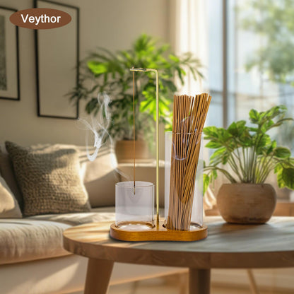 VeythorIncense Holder for Sticks,Insence-Stick Holder Ash Catcher with Removable Glass,Anti-Ash Flying Incense Burner,for Meditation Yoga Relaxation,Home Decor