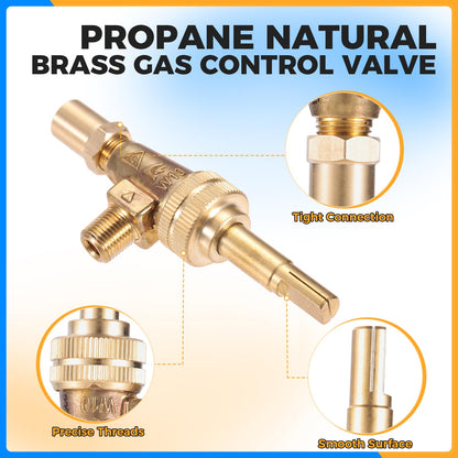 Propane Natural Brass Gas Control Valve 0.047" Orfice with Chromed Steel Control Knob for Hotel Commercial Kitchen Stem Length 1.4"