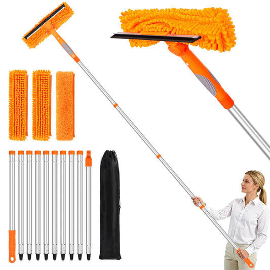 152’’/ 109" Window Cleaning Tool Kit, 2 in 1 Rotatable Window Cleaner Tool, Extendable Window Squeegee for Indoor Outdoor High Window, Car, Glass