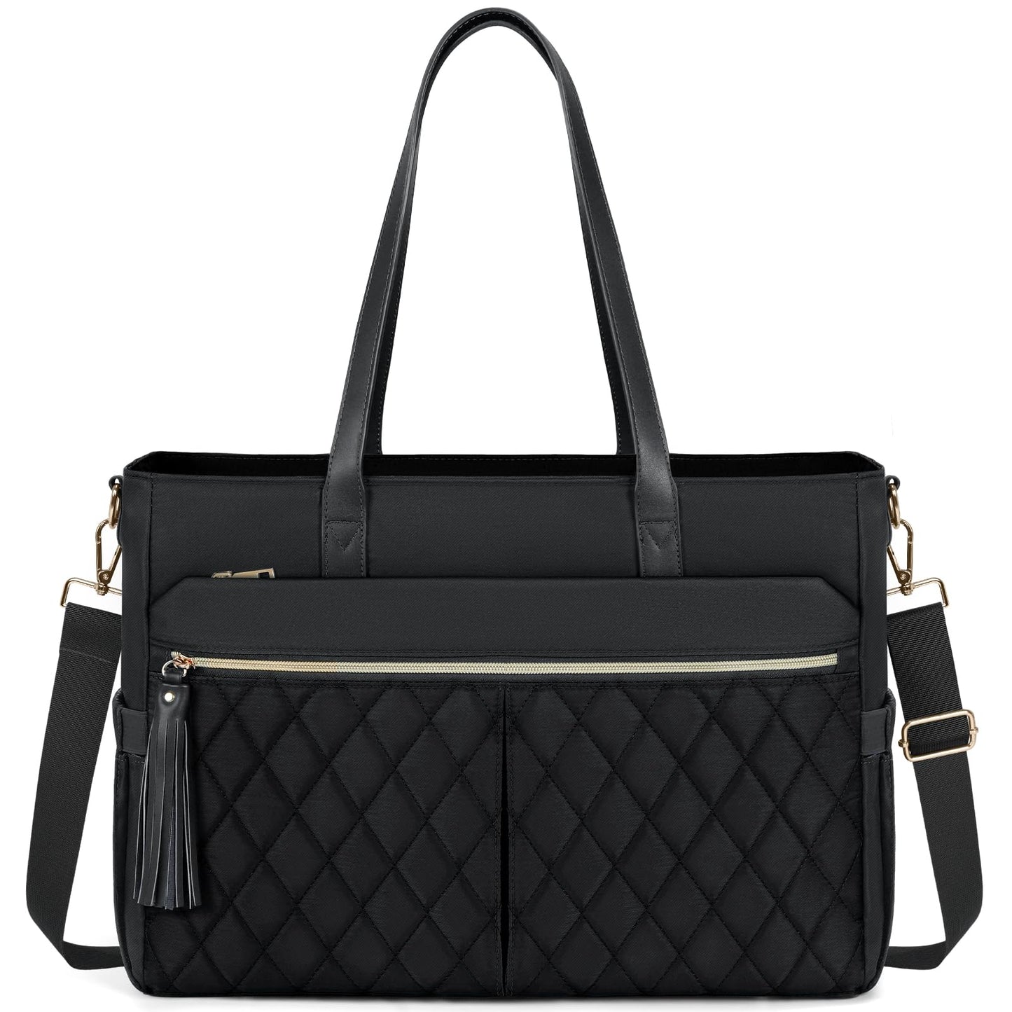 RAINSMORE Laptop Bag For Women 15.6 Inch Work Teacher Tote Bag Waterproof Nurse Bag Large Handbag Shoulder Travel Computer Messenger Bag Briefcase,Black