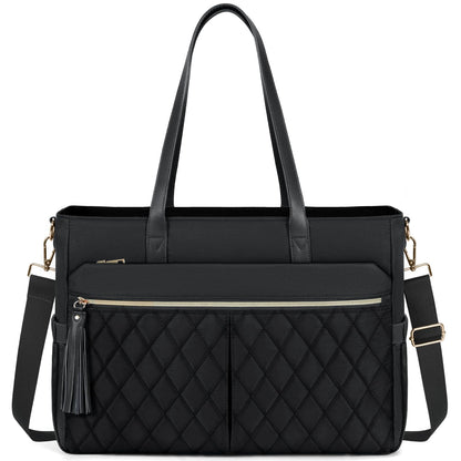 RAINSMORE Laptop Bag For Women 15.6 Inch Work Teacher Tote Bag Waterproof Nurse Bag Large Handbag Shoulder Travel Computer Messenger Bag Briefcase,Black