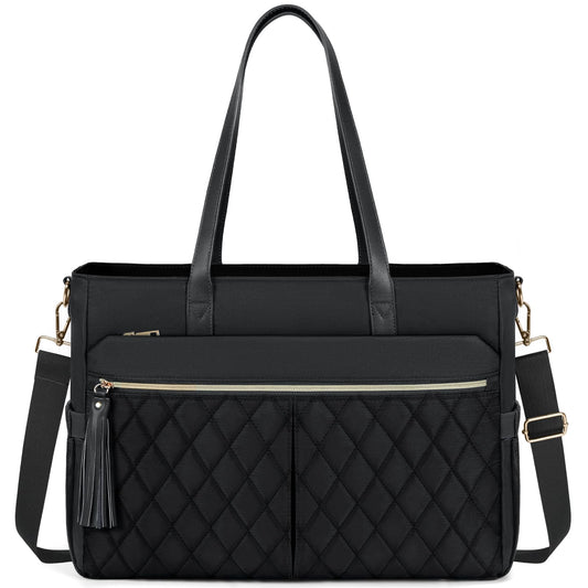 RAINSMORE Laptop Bag For Women 15.6 Inch Work Teacher Tote Bag Waterproof Nurse Bag Large Handbag Shoulder Travel Computer Messenger Bag Briefcase,Black