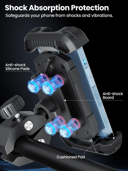 Tounee Bike Phone Mount Holder with Dual Vibration Dampener - Quick Release Handlebar Clip for Bicycle/Cycling, Upgraded Anti-Shock Design Fits iPhone 16/15/14 Pro Max & 4.7-6.7" Phones (Green)