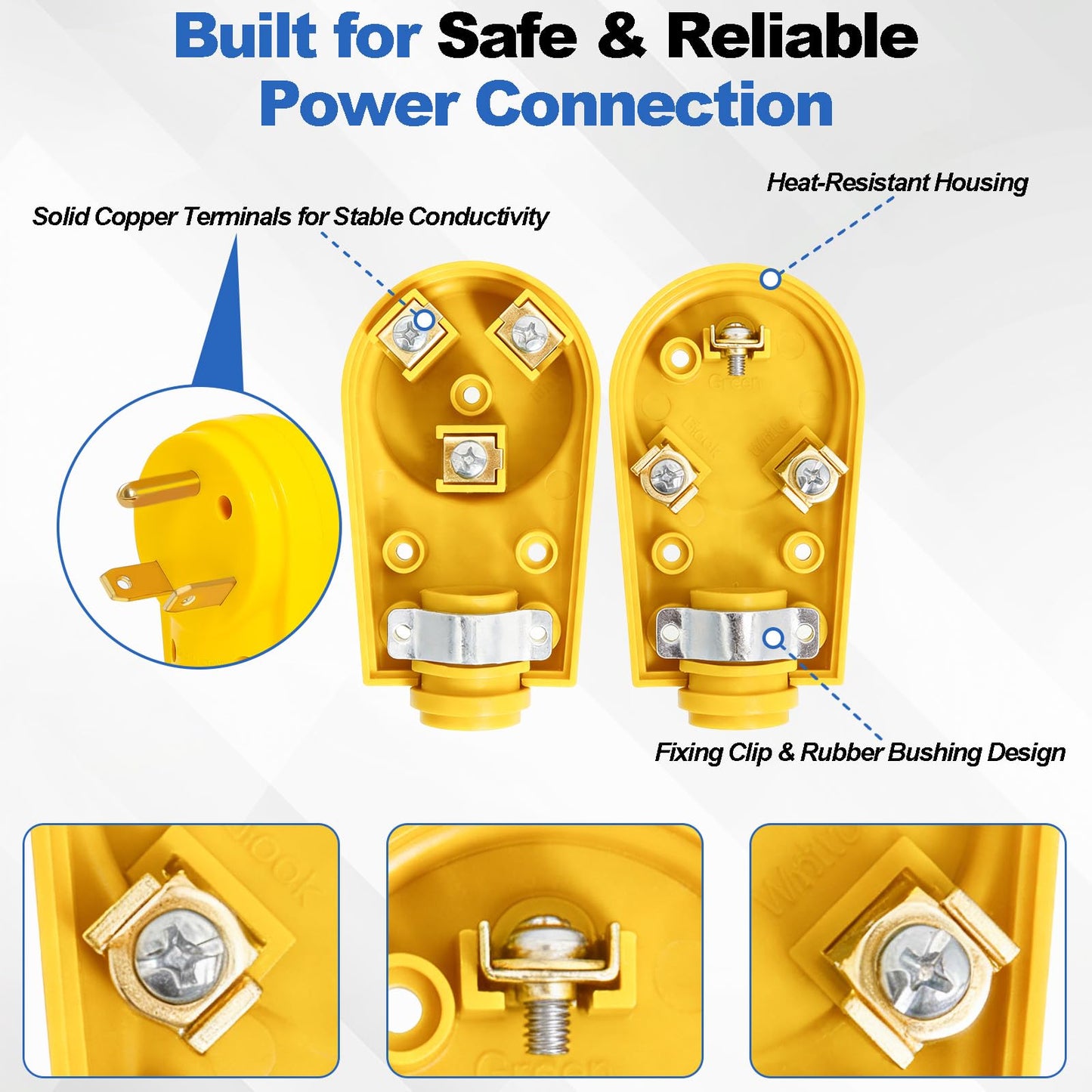 30 Amp RV Plug Male and Female Plug Receptacle Set with Handle RV Receptacle Plug Set Electrical Plug Adapter 55245 US Plug 125V Yellow