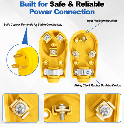 30 Amp RV Plug Male and Female Plug Receptacle Set with Handle RV Receptacle Plug Set Electrical Plug Adapter 55245 US Plug 125V Yellow