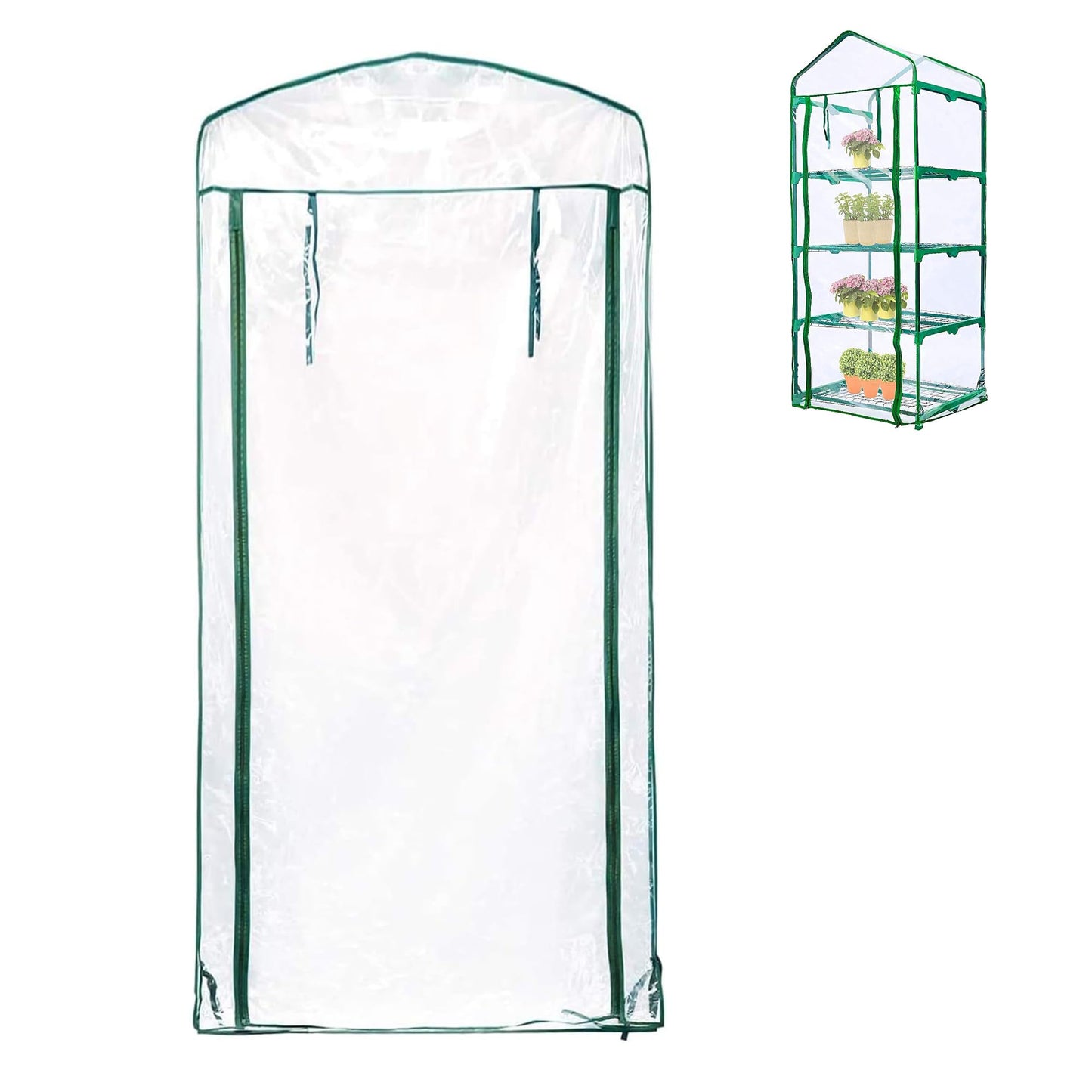 SHANGXING 4 Tier Roll-Up Zipper Door Greenhouse Replacement Cover- 63 x 27 x 19 Inch Clear PVC Plant Greenhouse Cover for Gardening Plants Cold Frost Protection Wind Rain Proof (Frame NOT Include)