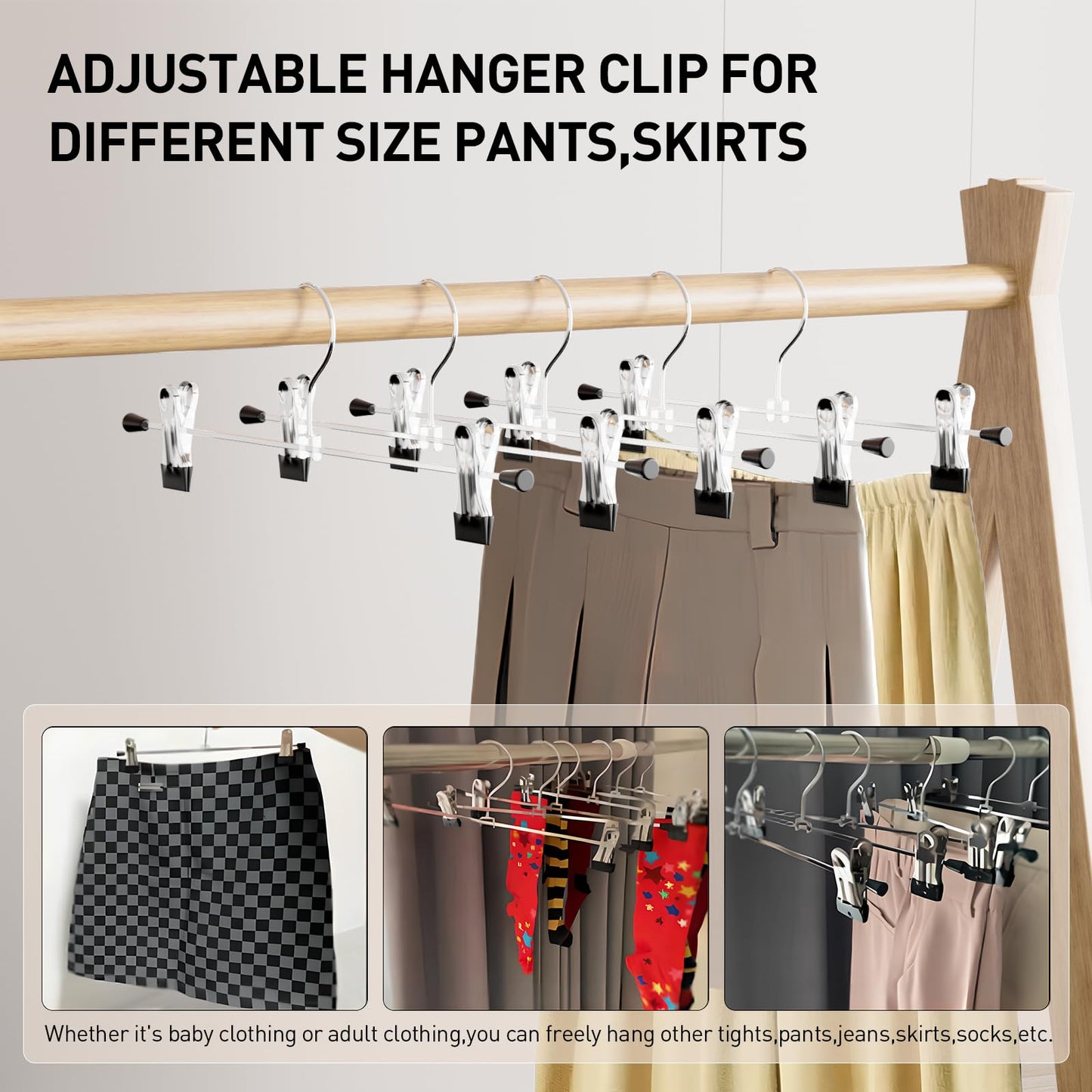 Clothes Hangers, IDMAX Adjustable Heavy Duty Hangers with Non-Slip Clips Pants Hangers Stainless Steel Skirt Coat Suit Hangers Stackable Coat Hangers Clothes Hook Space Saving (30 Pack)