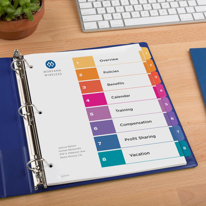 Avery Ready Index Table of Content Dividers for Laser and Inkjet Printers, 8 tabs, Multi-Colour, 6 Sets, (11189)