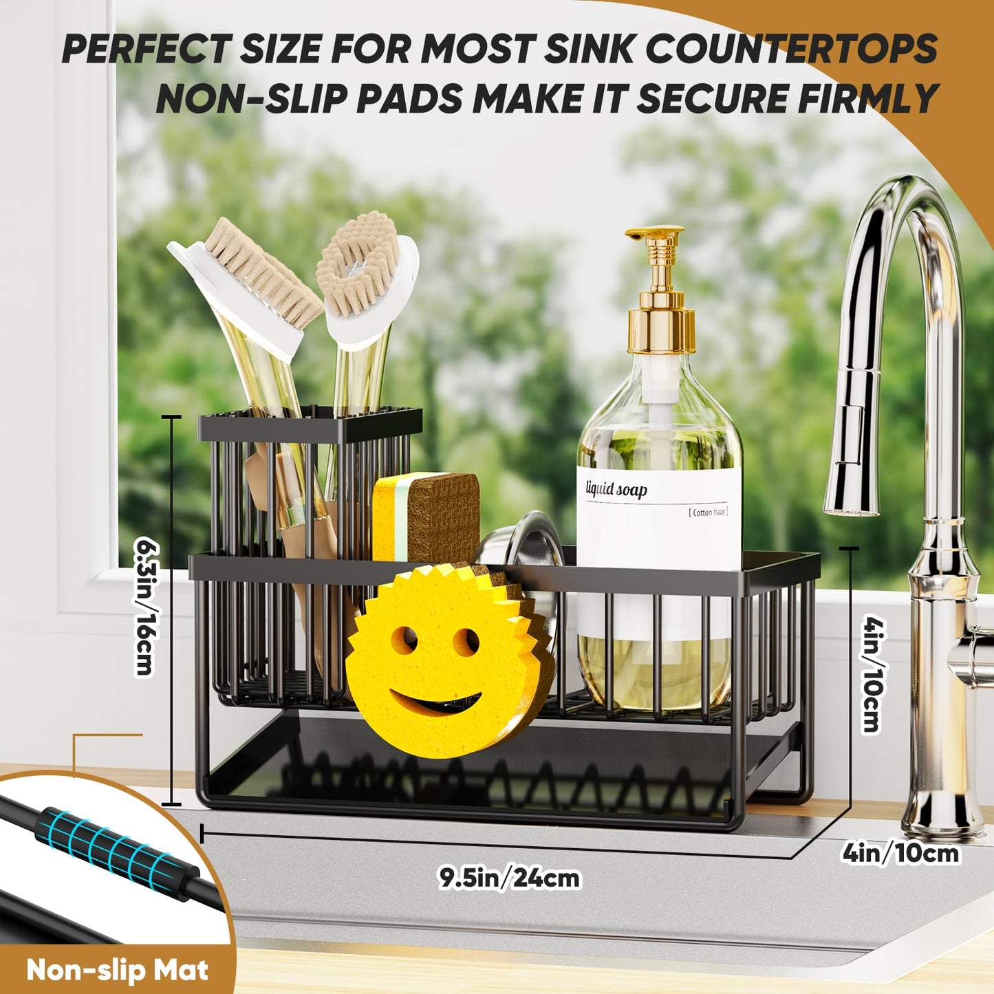 Sponge Holder for Kitchen Sink,Smiley Face Sink Caddy with Removable Brush Holder,Self-Draining Sponge Caddy for Soap,Dish Brush,Scrubber,Kitchen Essentials and Gadgets Essentials and Gadgets