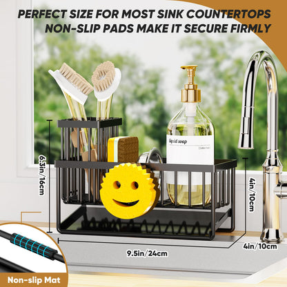 Sponge Holder for Kitchen Sink,Smiley Face Sink Caddy with Removable Brush Holder,Self-Draining Sponge Caddy for Soap,Dish Brush,Scrubber,Kitchen Essentials and Gadgets Essentials and Gadgets