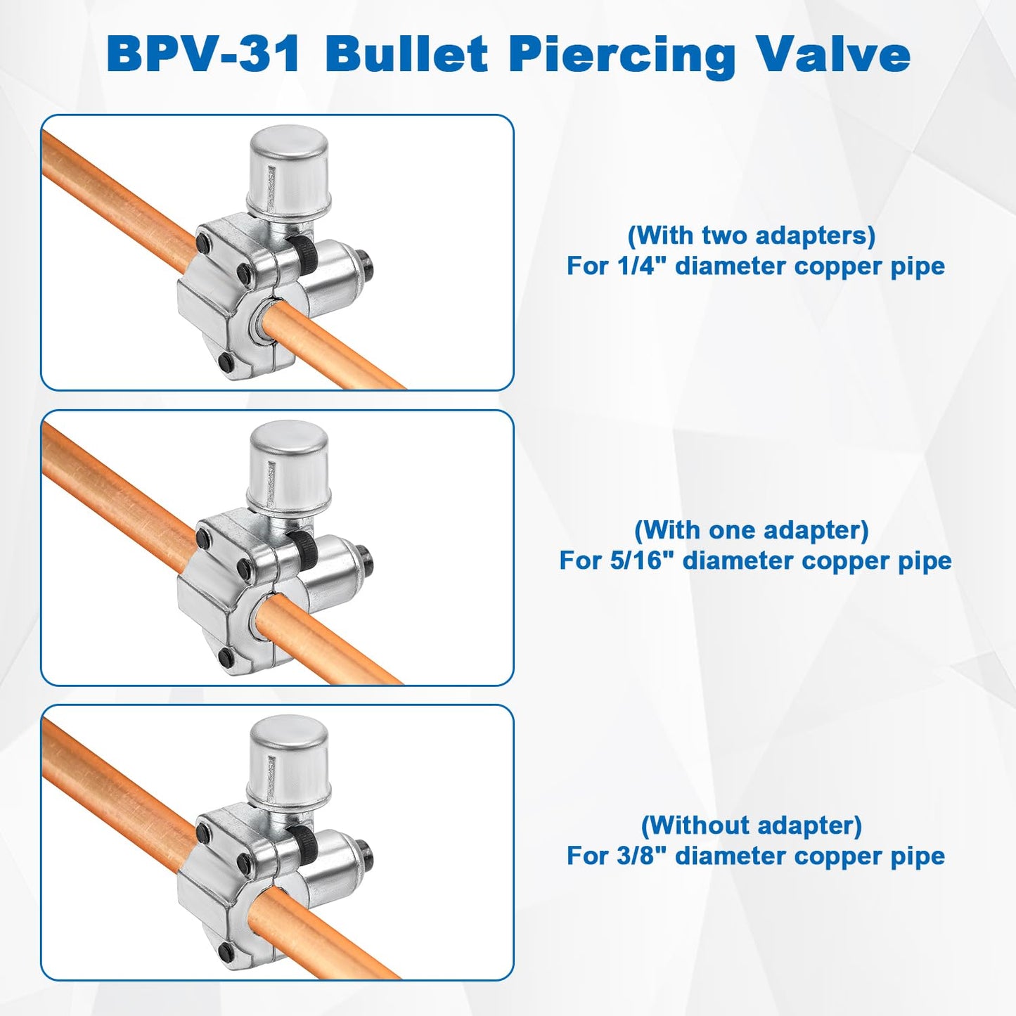 Gosknor 10pcs BPV-31 Bullet Piercing Valve & 10 Hex Key & 20 Adapter, Refrigerator Line Tap Valve Compatible with 1/4" 5/16" 3/8" Outer Diameter Pipes Replace TJ90BPV31,AP4502525,BPV31D,GPV14,MPV31