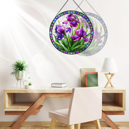 RIVEENY Stained Glass Window Hanging, Flower Gifts for Women, Flowers Suncatcher for Window, 8" Purple Stained Glass Suncatchers, Hand Painted Glass for Flowers Lover