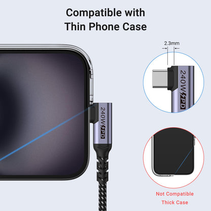 SUMPK Short USB 4 Cable Right Angle [1.5FT 2 Packs], 240W Fast Charging with High Speed 40Gbps Data Transfer and 8K Video Display