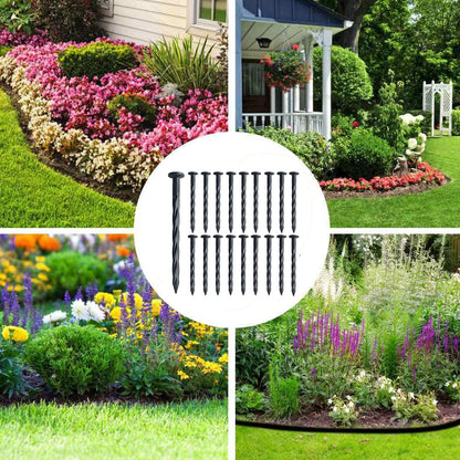 Aoipend 100 Pack Plastic Edging Nail, Spiral Nylon Landscape Anchoring Spikes, 8 inch Garden Landscapes Stakes for Lawn Paver Edging, Weed Barrier, Artificial Turf Black