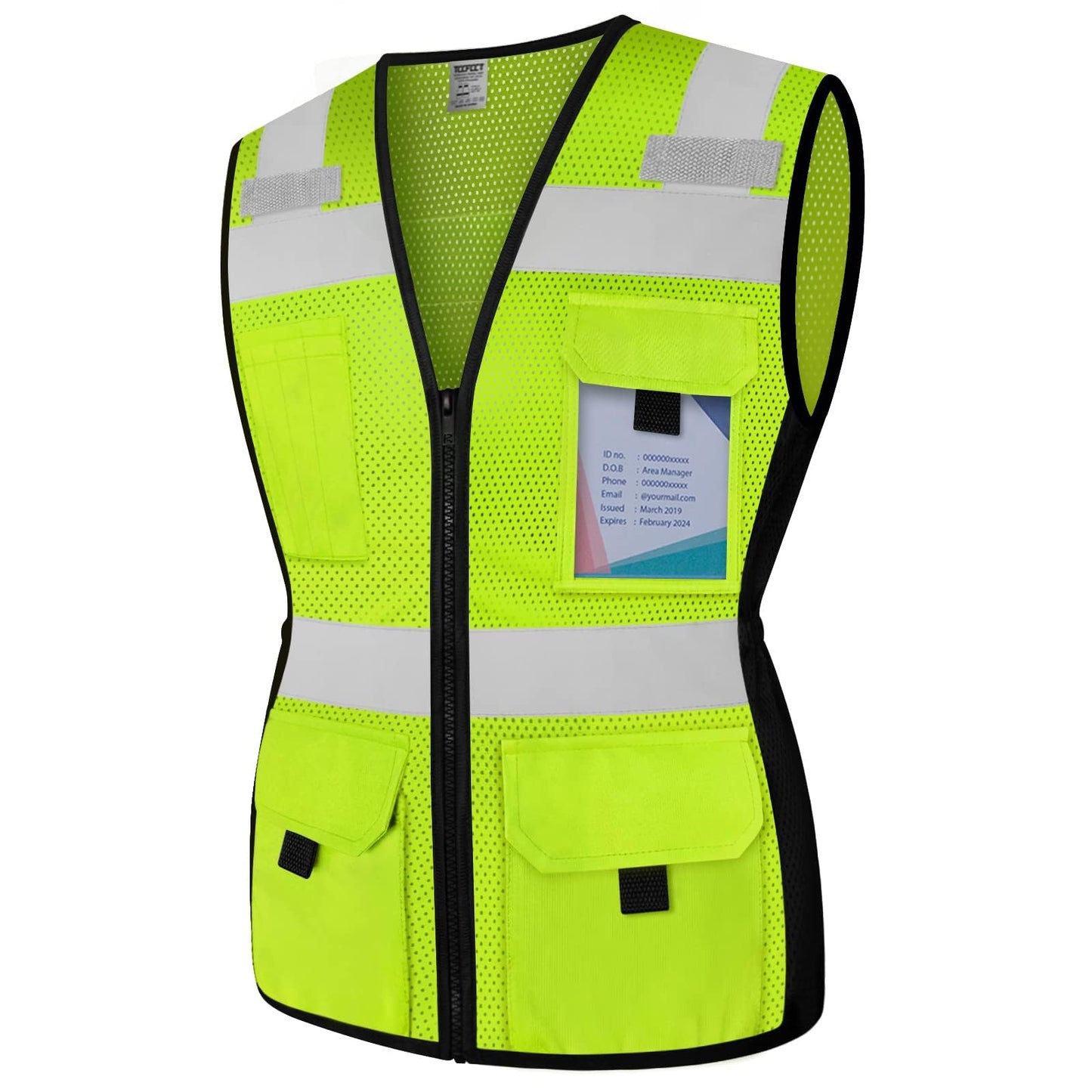 TCCFCCT Women High Visibility Vest 11 Pockets Snug-Fit Reflective Safety Vest with Reinforced Zipper, Neon Construction Work Vest for Lady Surveyors/Workers, Durable,Meets ANSI, CA-N-Yellow L