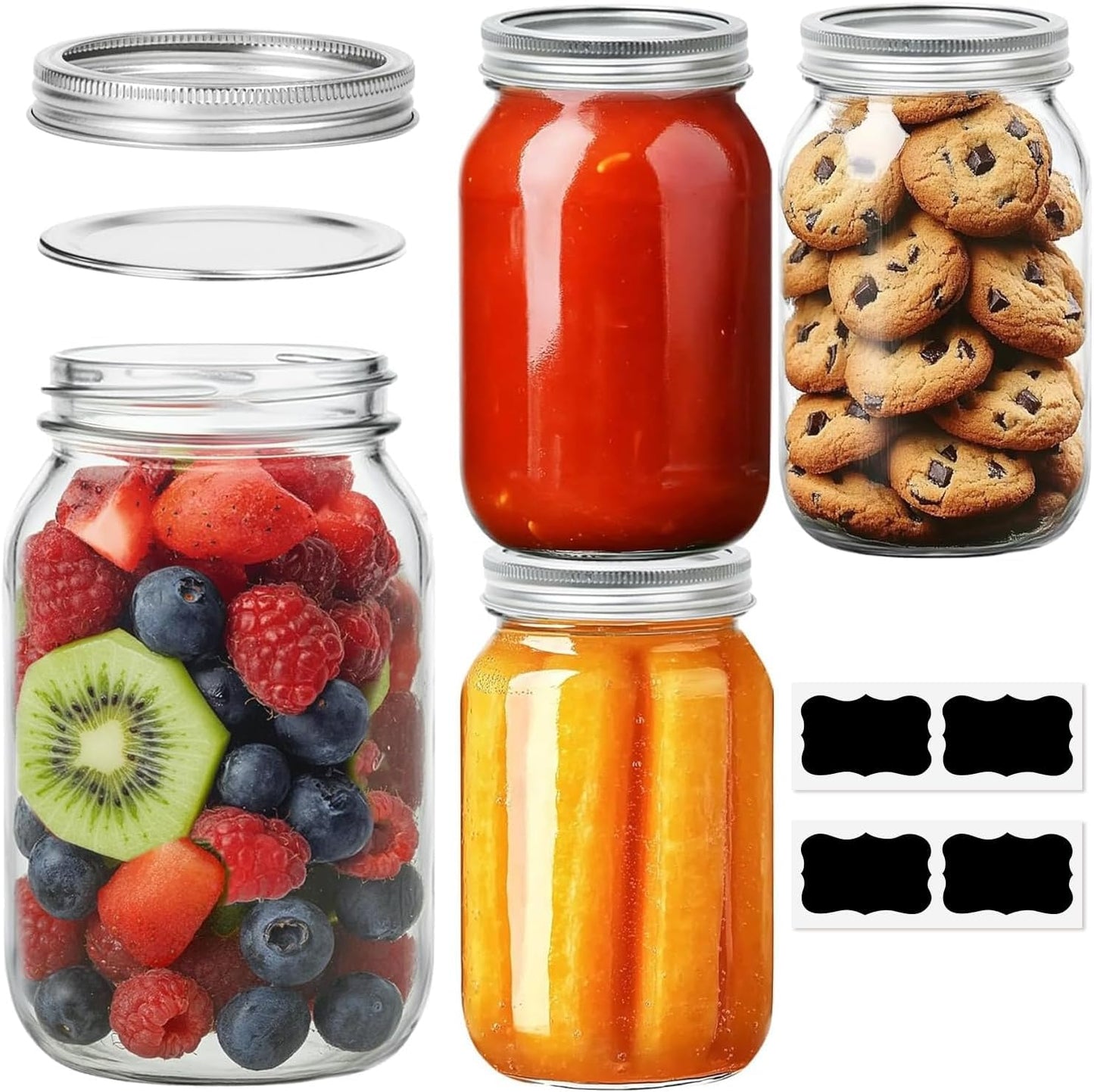ComSaf Mason Jars 32 oz - 4 Pack, Wide Mouth Mason Containers with Lids, Prep Meal Glass Jars, Canning Jars for Pickling, Suntea, Salad, Honey, Desert, Shower Wedding Favors, DIY Candles Decor
