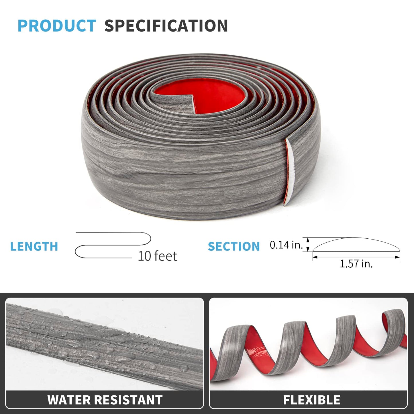 Art3d Self Adhesive Vinyl Floor Transition Strip,Laminate Floor Strip Floor Flat Divider Strip for Joining Floor Gaps,Carpet Threshold Transition,Floor Tiles（10 FT, 1.57in, Gray）