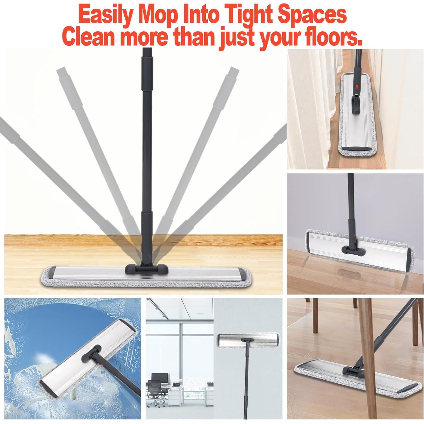 18" Microfiber Heavy Duty Floor Mop Adjustable Stainless Steel Handle with 4 Wet and Dry Mop Pads