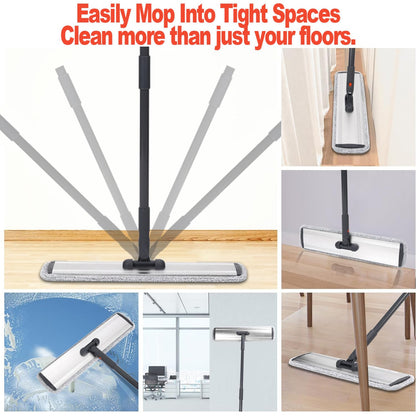 18" Microfiber Heavy Duty Floor Mop Adjustable Stainless Steel Handle with 4 Wet and Dry Mop Pads