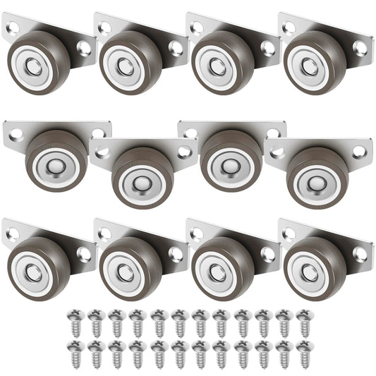 12 Pcs Side Mount Casters Wheels 1.25 Inch Non Swivel Caster Wheels No Noise Side Mounted Casters with 24 Screws for Furniture Cabinet Tables
