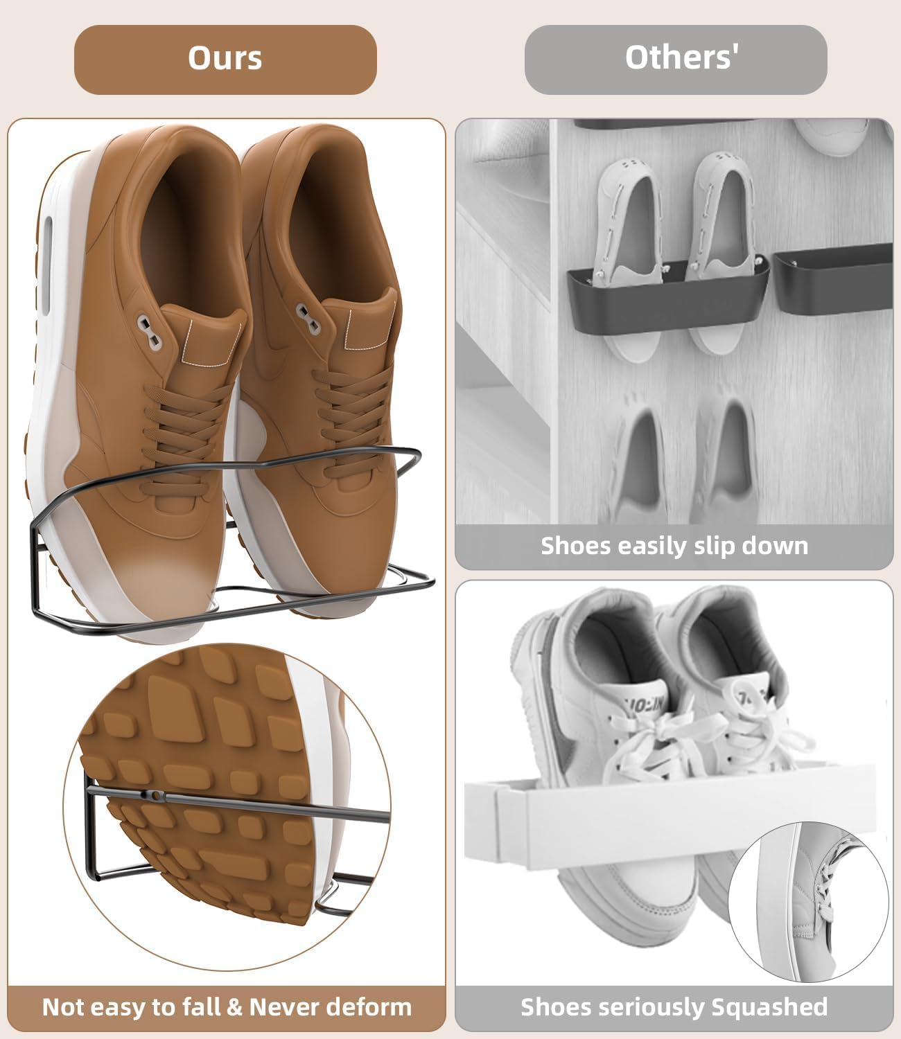 PrimZooty Wall Mounted Shoe Rack 6PCS, with Sticky Hanging Strips, Metal Wall Shoe Storage, Hanging Shoe Organizer for Wall/RV/Door