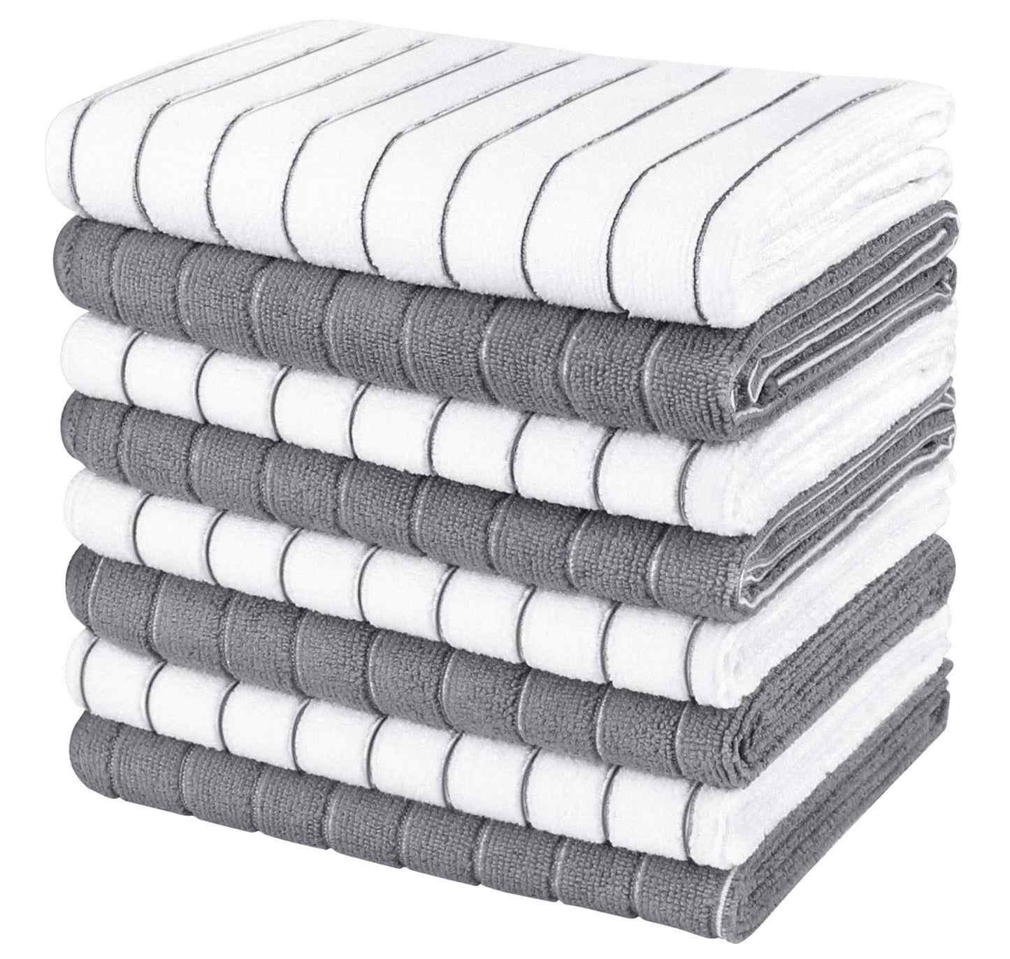 AIDEA Kitchen Towels Microfiber Dishcloth 18”x26”, Super Soft and Absorbent-8 Pack, Multi-Purpose Dish Towels for Home, Kitchen-Grey/White