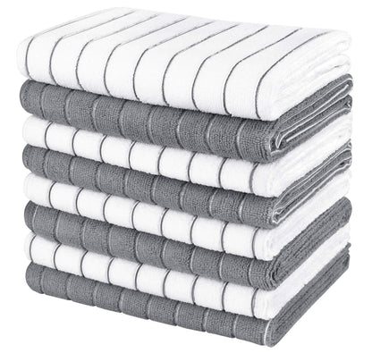 AIDEA Kitchen Towels Microfiber Dishcloth 18”x26”, Super Soft and Absorbent-8 Pack, Multi-Purpose Dish Towels for Home, Kitchen-Grey/White